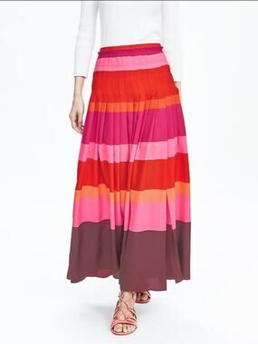 NWT BANANA REPUBLIC Vanessa Pleated Multi-Striped Colorblock Maxi Skirt 10
